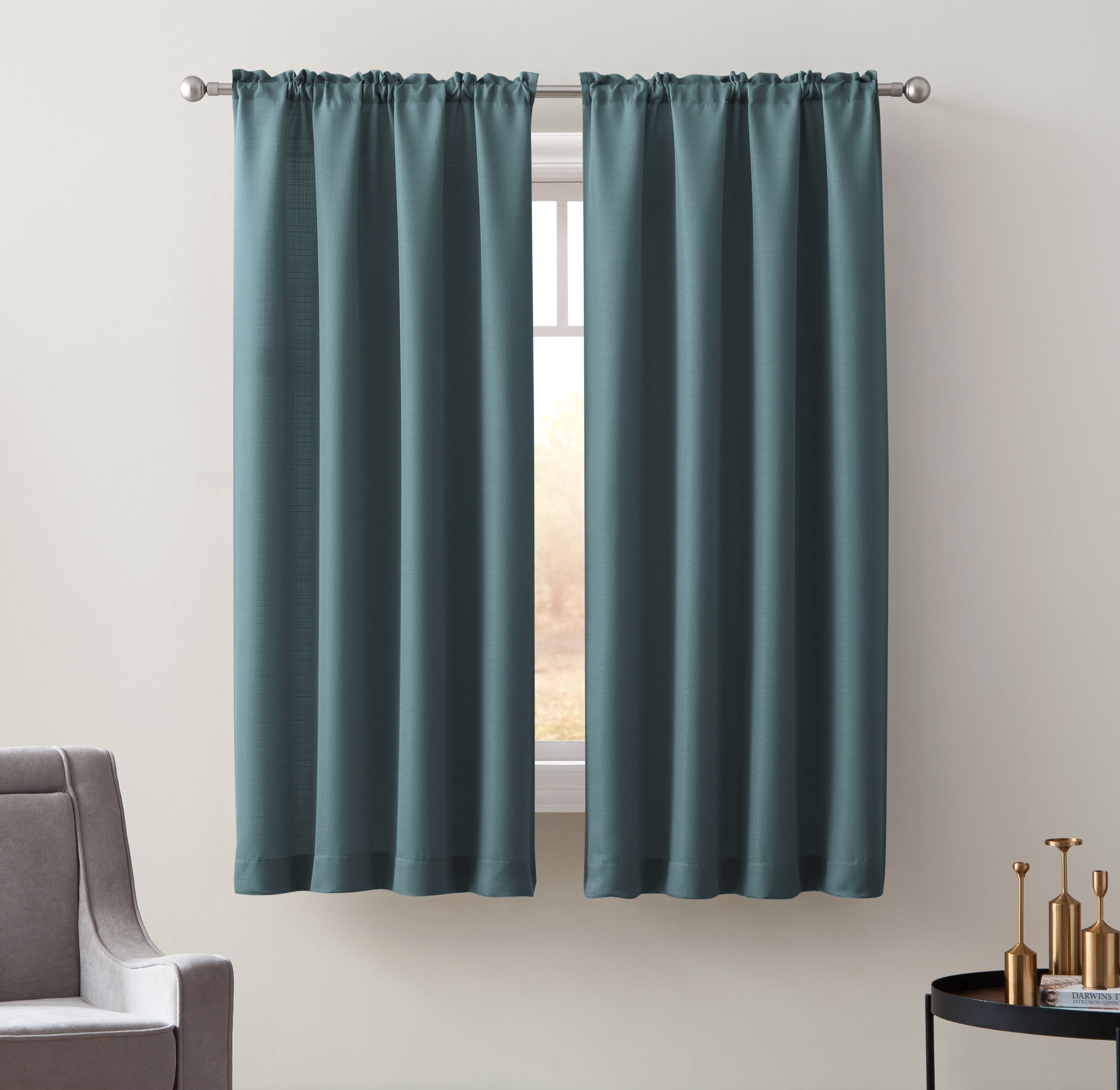 Mainstays Bennett Textured Curtain, Heritage Blue 54 inch, Set of (2)