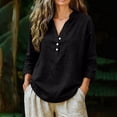 thumbnail image 2 of Linen Shirts for Women Long Sleeve V Neck Pullover Tops Button Down T Shirt Casual Fall Blouses, 2 of 6