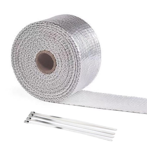 High-Temp Aluminum Foil Heat Insulation Tape for Car Exhaust Pipes Reduces Engine Heat & Fuel Consumption 2.5mm x 5m 20cm Binding Wire (Silver)
