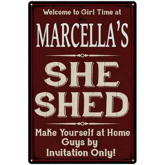 MARCELLA'S She Shed Sign Red Wall Shack Decor Lady Cave 8 x 12 Matte Finish Metal 108120088414