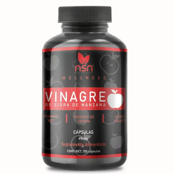 NSN Vinagre de Sidra de Manzana | Con Vitamina B12, Ácido Fólico, Cetonas de Frambuesa | 500 mg por Cápsula | 90 Cápsulas 90 días Natural SmartNutrition Wellness
