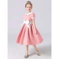 thumbnail image 4 of IBTOM CASTLE Kids Girls 1950s Retro Vintage Tea Party Bowknot Dress Short Puff Sleeve Contrast Panel Swing Party Dresses 7-8 Years Pink, 4 of 7