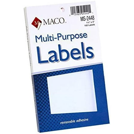 MACO White Rectangular Multi-Purpose Labels, 1-1/2 x 3 Inches, 160 Per Box (MS-2448) - 10 Boxes