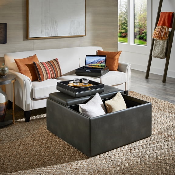 Weston Home Novella Storage Ottoman, Gray Faux Leather