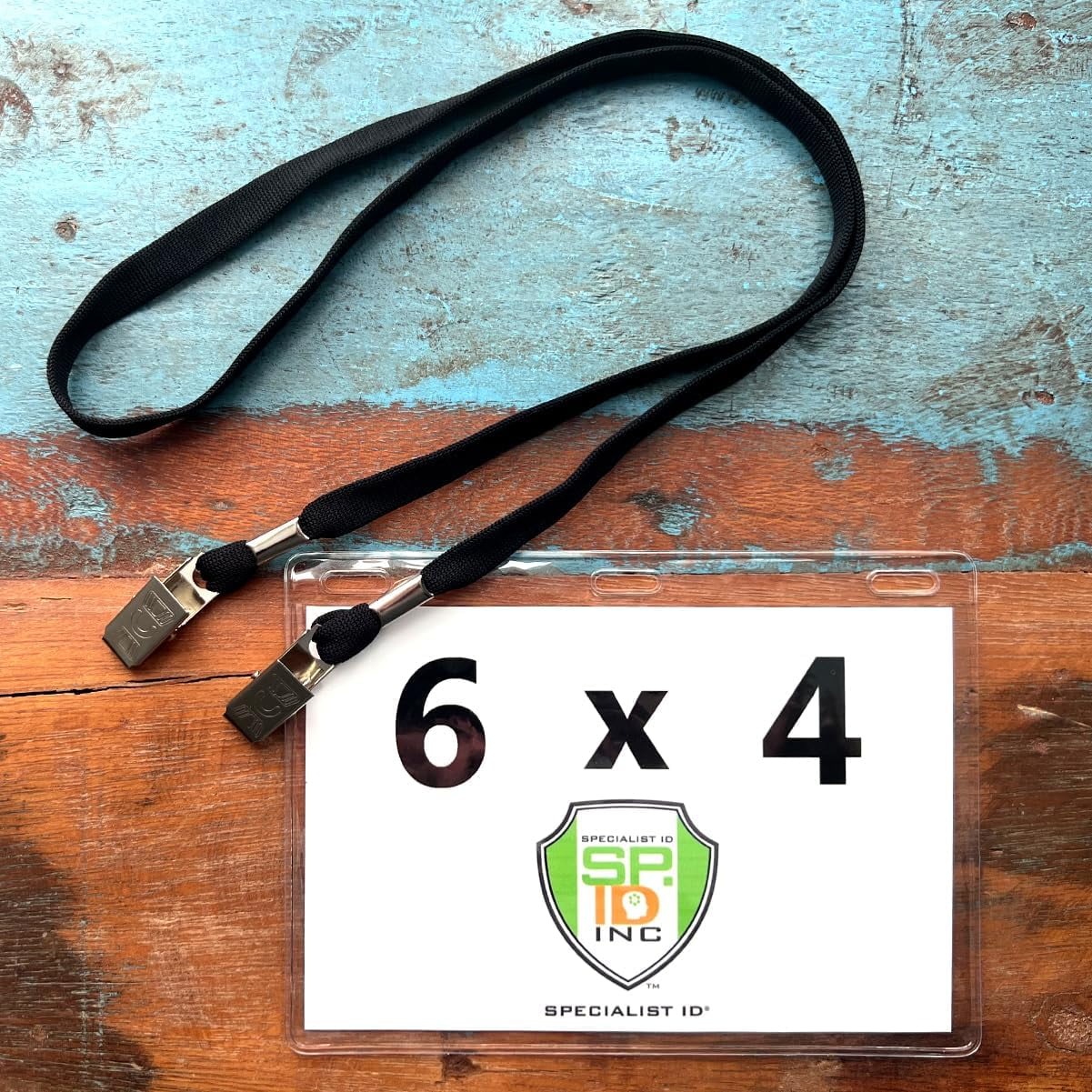 10 Pack - 6x4 Badge Holder Horizontal Name Tag Holder & Lanyard with 2 Clips - Extra Large Clear Vinyl Plastic Horizontal 4x6 Badge Holder Sleeve & Premium Lanyards by Specialist ID (Black)