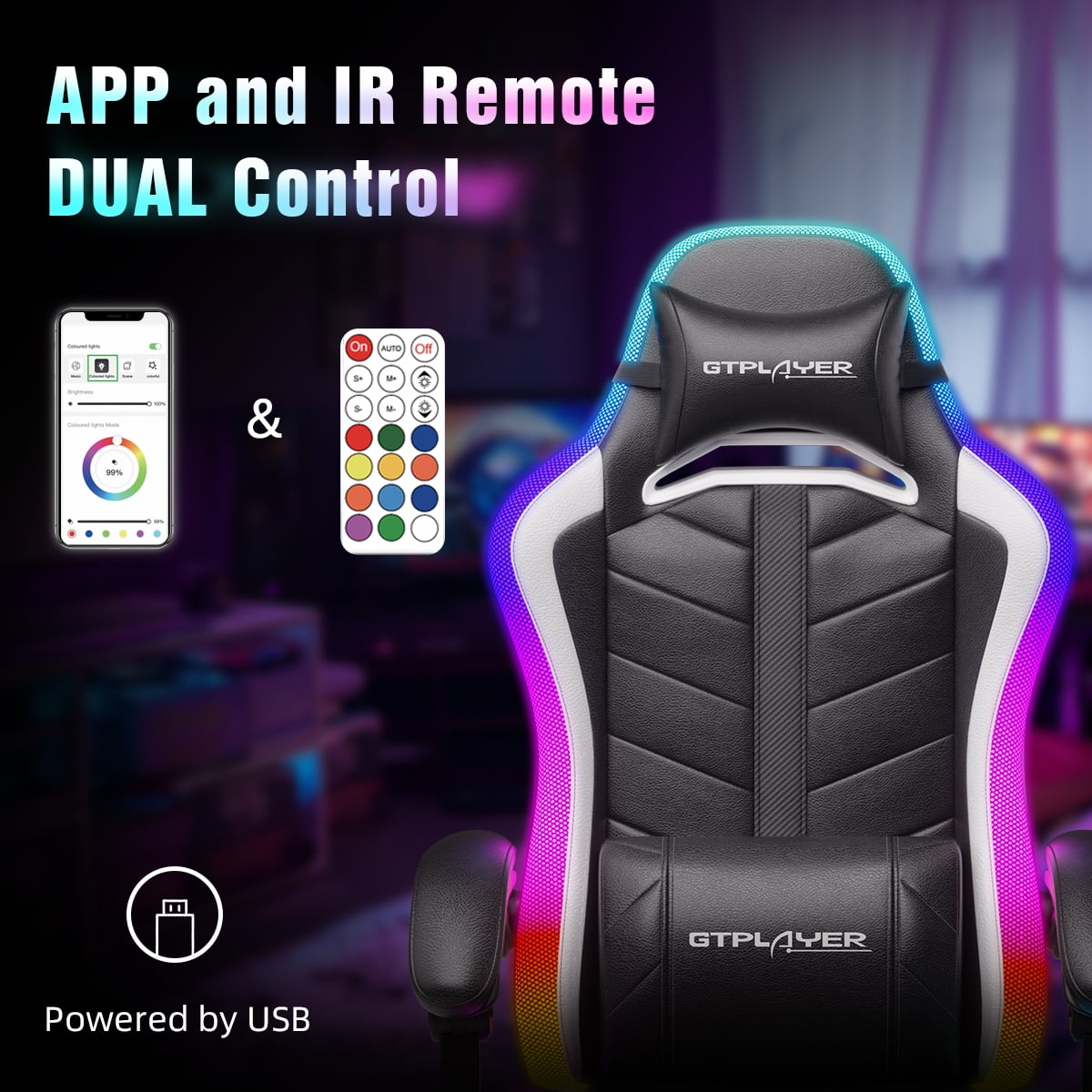 GTRACING GTW500 Lumina Elite LED Gaming Chair, Black