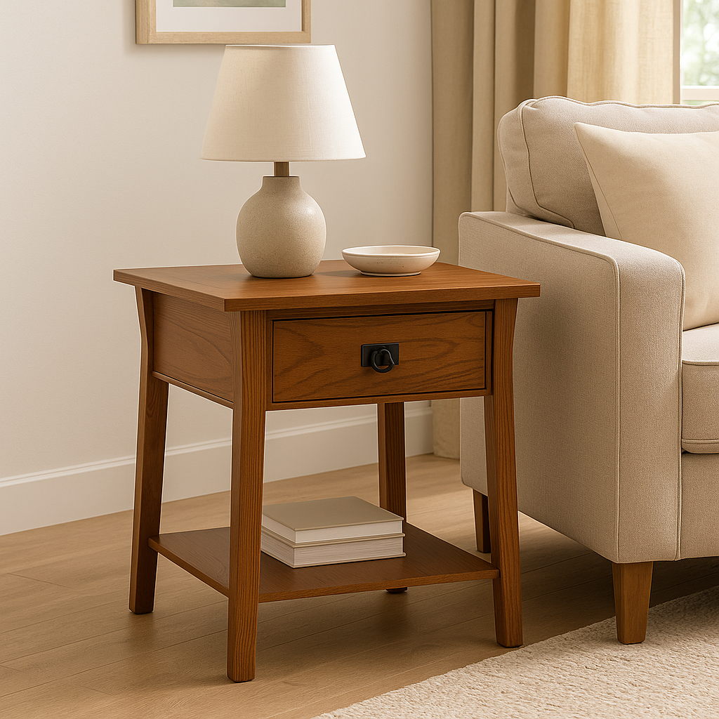 Leick Home Solid Wood Mission End Table with Locking Secret Compartment, Russet Finish