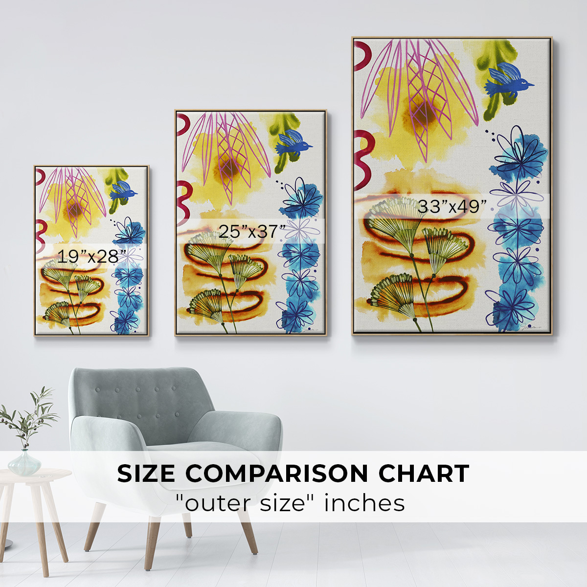 Flower Power I Framed Premium Gallery Wrapped Canvas - Ready to Hang - 27 x 41 - Natural Wood Floating Frame