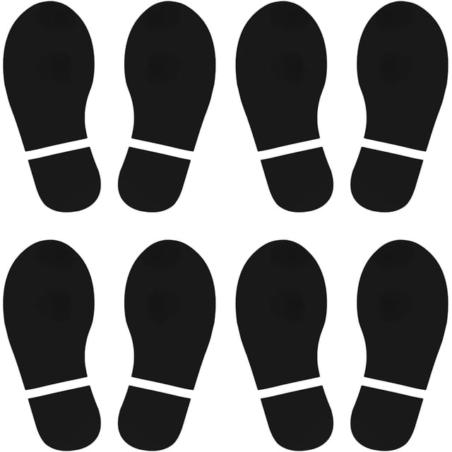 PATIKIL 10x3.7" Footprint Sticker, 4 Pairs PVC Shoes Floor Decal Sign for Class Decor Stair Guide, Black