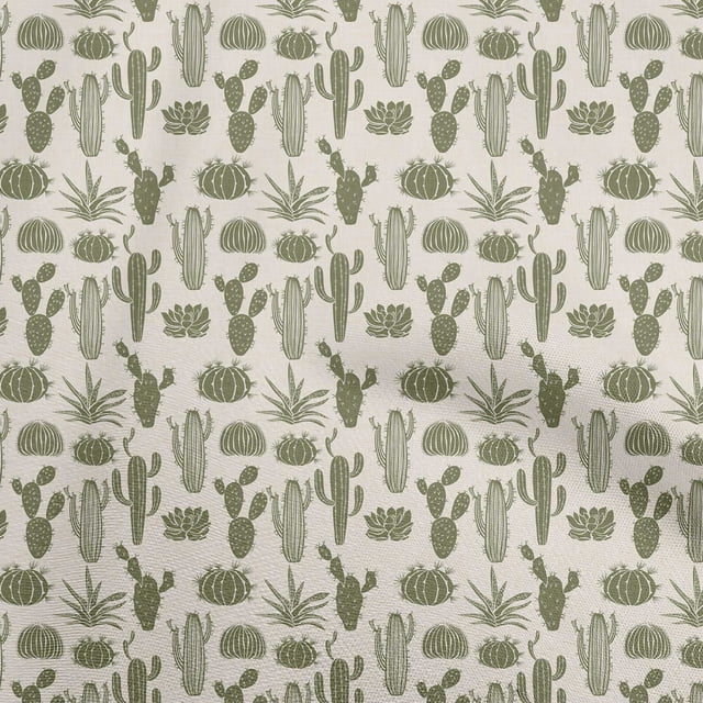 oneOone Cotton Cambric Olive Green Fabric Cactus Craft Projects Decor Fabric Printed By The Yard 56 Inch Wide