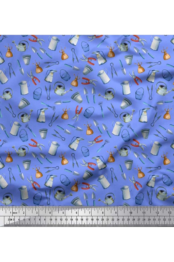 Blue Viscose Chiffon Fabric Garden Tool Hardware Print Sewing Fabric Yard 42 Inch Wide