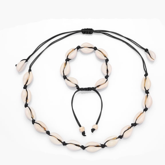 Starain White Shell Necklace Bracelet for Women Adjustable Puka Beach Seashell Choker Set