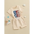 thumbnail image 3 of Suealasg 4th of July Kids Boys Girls Clothes Short Sleeve Letters Print T-Shirt Tops + Elastic Waist Shorts Set 1T 2T 3T 4T 5T Toddler Summer Casual 2Pcs Outfits, 3 of 7