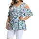 thumbnail image 2 of Camisa de mujer Blusa estampada con hombros descubiertos y manga corta con cuello en V, Azul cielo, 3XL kenally AP002468-28, 2 of 5