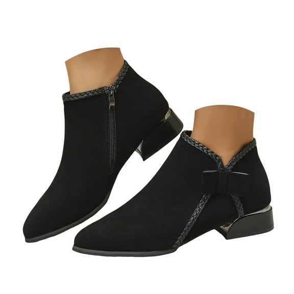 Dakaela Women's Ankle Boots Low Chunky Heeled Short Booties Side Zipper Suede Slip on Dress Shoes