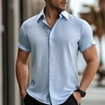 thumbnail image 2 of MIXUE Mens Casual Button Down Shirts Summer Solid Color Lapel Short Sleeve Plus Size Fashion Tops Activewear,Blue,L, 2 of 9