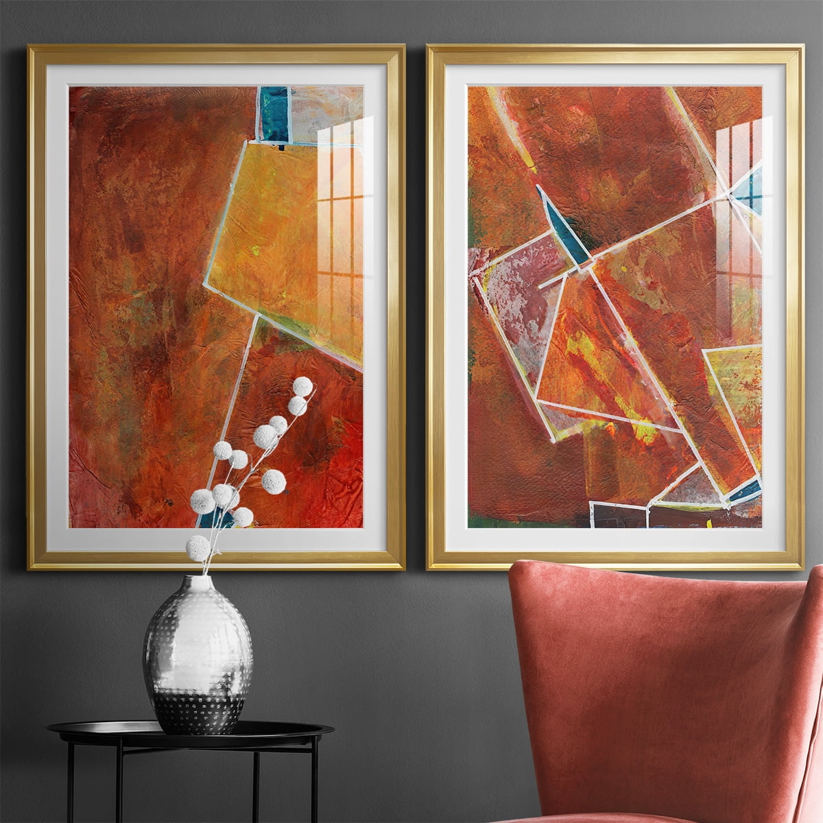 Wexford Home Primary Connection I Premium Framed Print, 18.5" x 24.5" - Ready to Hang, Gold (Set of 2)