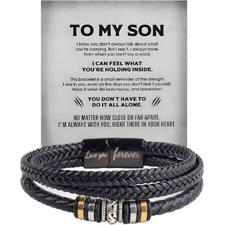 To My Son Bracelet - Tiger Eye & Leather Protection Bracelet For Men, Engraved Gift From Mom