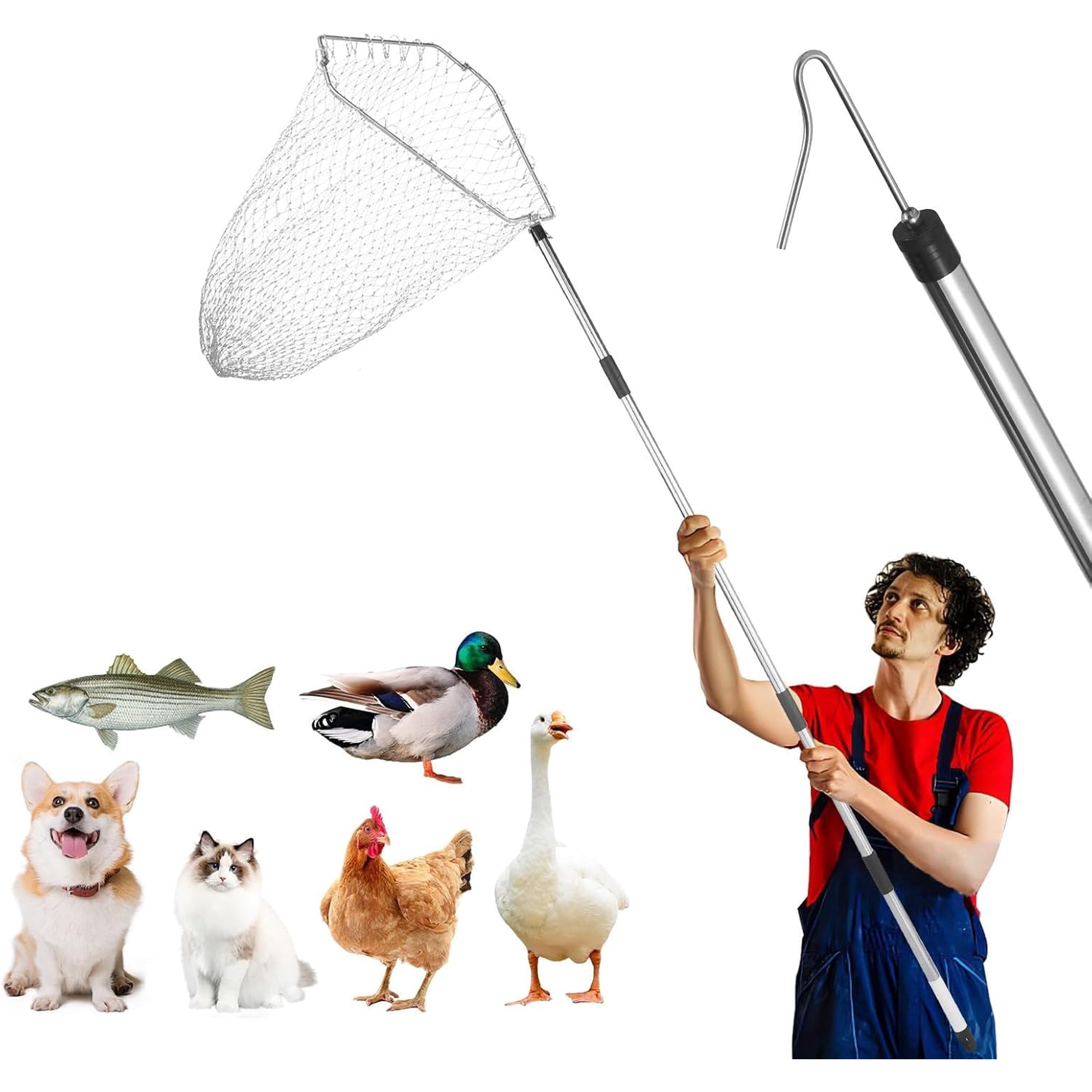 Chicken net Catcher, Chicken coop Accessories,75"Stainless Steel Animal Net | Catcher Net, Suitable for Poultry & Outdoor Animals: Chickens, Bird Net, Goose, Duckling, Fish Net, Cat Net