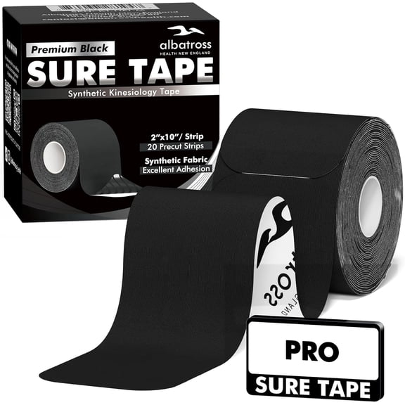 Sure Tape Water Resistant pro Synthetic Kinesiology Tape Roll Therapeutic Sports Tape Latex Free, 20 Precut, 10” Strips