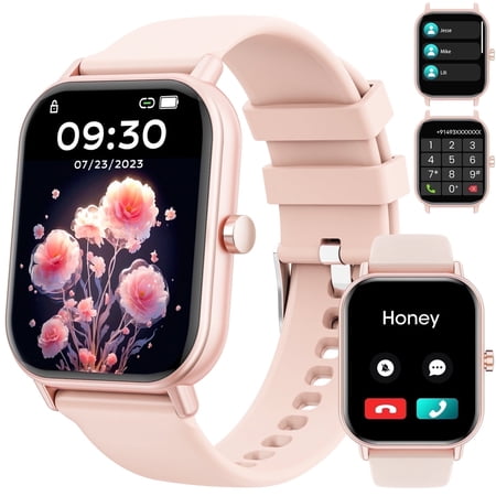 Mingdaln Women Smartwatch,46mm with Answer/Make Calls/120+ Sport Modes/IP68 Waterproof, Fitness Tracker fits for Android and iPhone Devices (Pink)