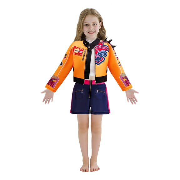2026 New Halloween Popular Singers Idol Cosplay Costume, Stage Role Play Dance Jumpsuit Full Set Costume, Cosplay Set Include Coat, Top and Pants, Halloween Outfits for 3-14 Years, 110(3-4 Years)