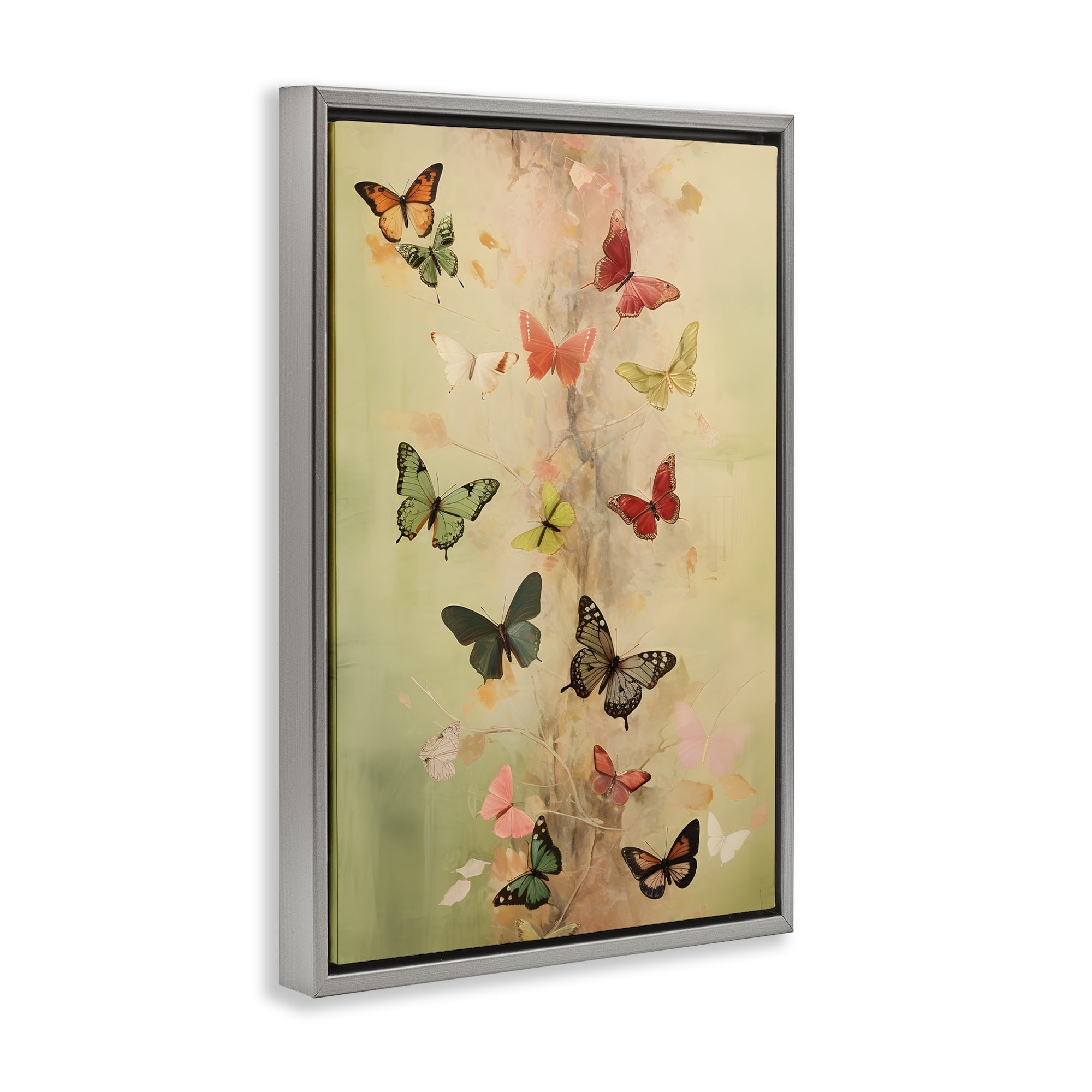 Stupell Industries Fluttering Butterfly Array Animals & Insects Painting Gray Floater Framed Canvas Art Print Wall Art, 21 x 31