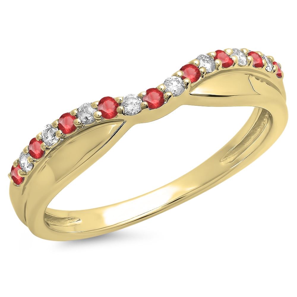 Dazzlingrock Collection 18K Round Lab Created Gemstone & White Diamond Ladies Contour Wedding Stackable Ring Yellow Gold