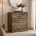 thumbnail image 2 of IFMUST Modern Nightstand, 18" Arched Panel 3 Drawers Wood Side Table with Charging Station, Wood Square Bedside End Table for Bedroom Living Room, Rustic Brown, 2 of 6