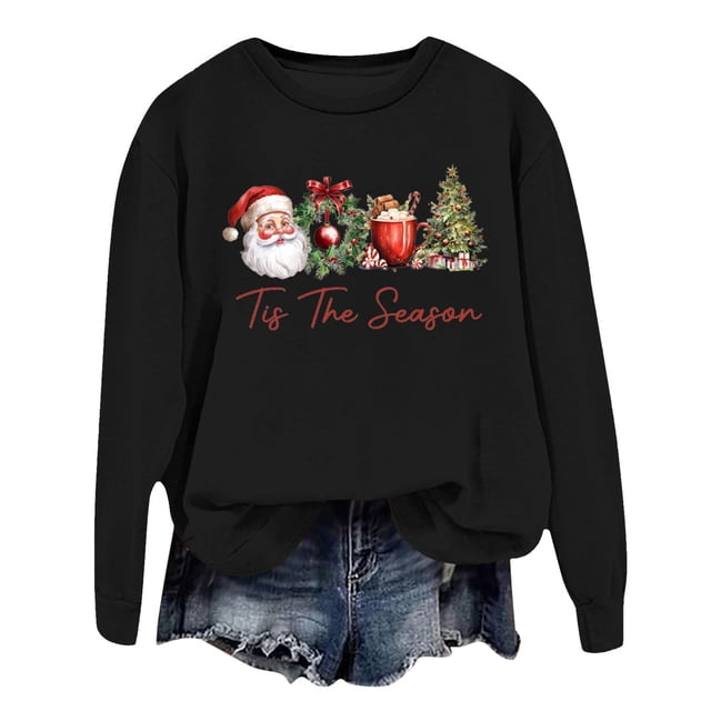 WEAIXIMIUNG Chandail en Molleton Blanc pour Femmes Mode Hiver Imprimé Festif de Noël Col Rond