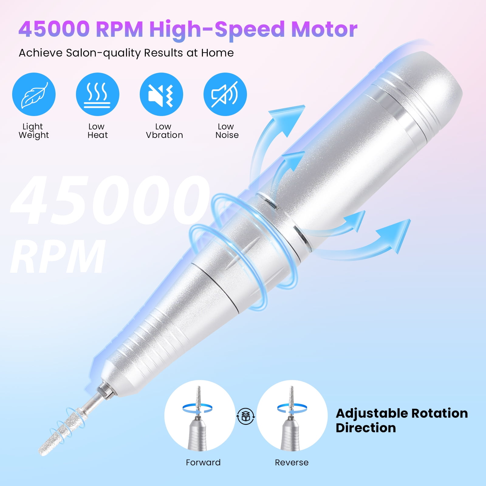 FETERVIC Professional Nail Drill Kit 45000 RPM, Rechargeable Electric Nail File , Cordless E-File Machine with LCD Display & 24 Drill Bits for Acrylic, Gel Nails & Cuticle Care