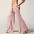 thumbnail image 4 of Coral Fold Over Pants for Women Loose Foldover Yoga Pants Ruched Waist Casual Palazzo Pants Flare Wide Leg Leggings Light pink S, 4 of 8