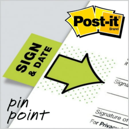 Post-it 1" Wide "Sign and Date" Flags, Bright Green, 2 Dispensers