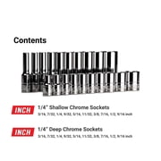 Capri Tools 1/4 in. Drive Master Chrome Sockets Set, 6-Point, 3/16 to 9/16 in., SAE, 20-Piece