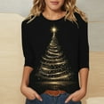 thumbnail image 2 of Yuanlong Womens T-Shirts Christmas Light Tree Pattern Three-Quarter Sleeve Crewneck Tee Shirts Holiday Clothes Comfort Pullover Tops, 2 of 4