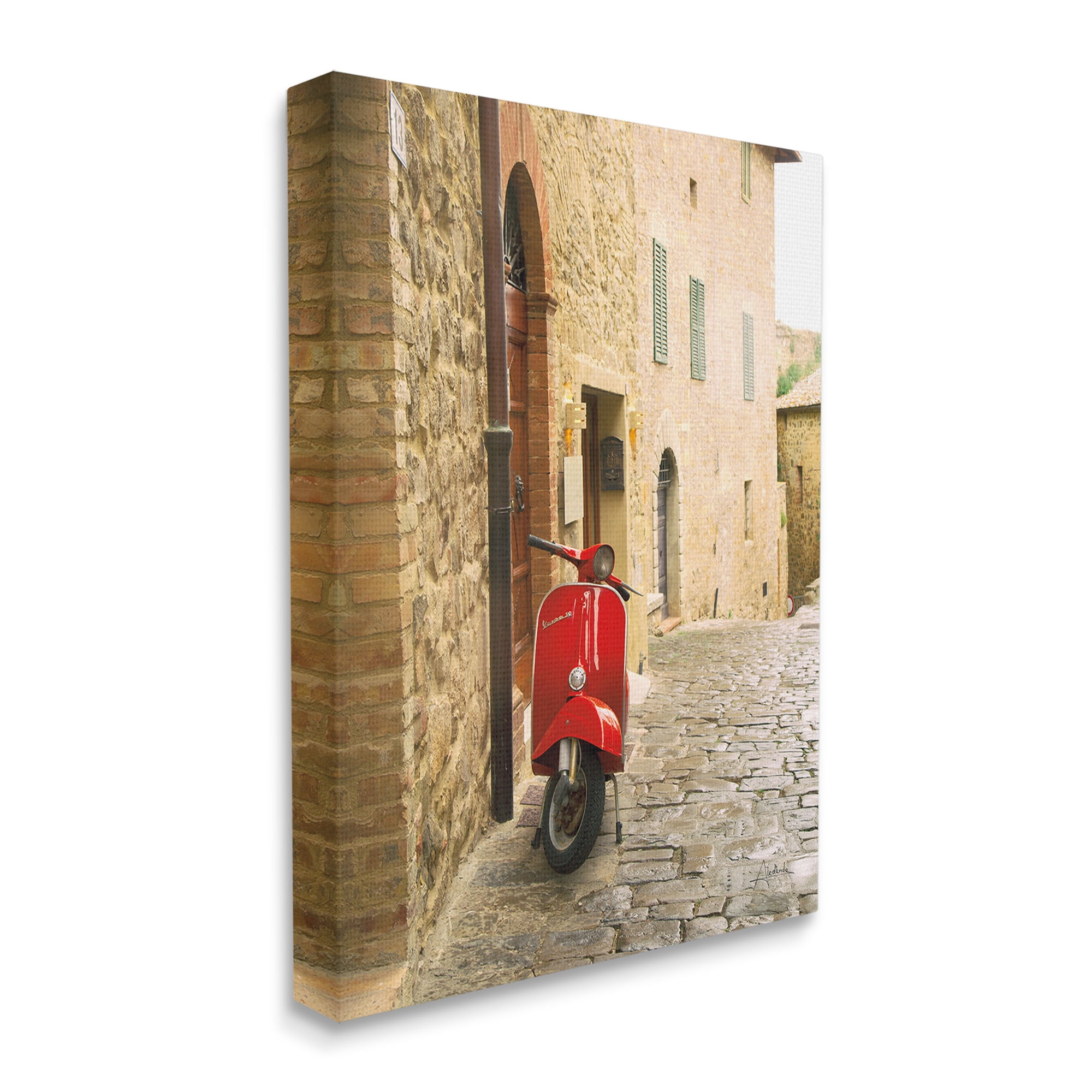Stupell Industries Red Moped in City Transportation Photography Gallery Wrapped Canvas Art Print Wall Art, 30 x 40