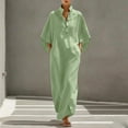 thumbnail image 4 of Guieoi Womens Dresses Fall Plus Size Loose Casual Cotton-Linen 3/4-Sleeve V-Neck Dress Flowy Maxi Dresseses Green XXXL, 4 of 8