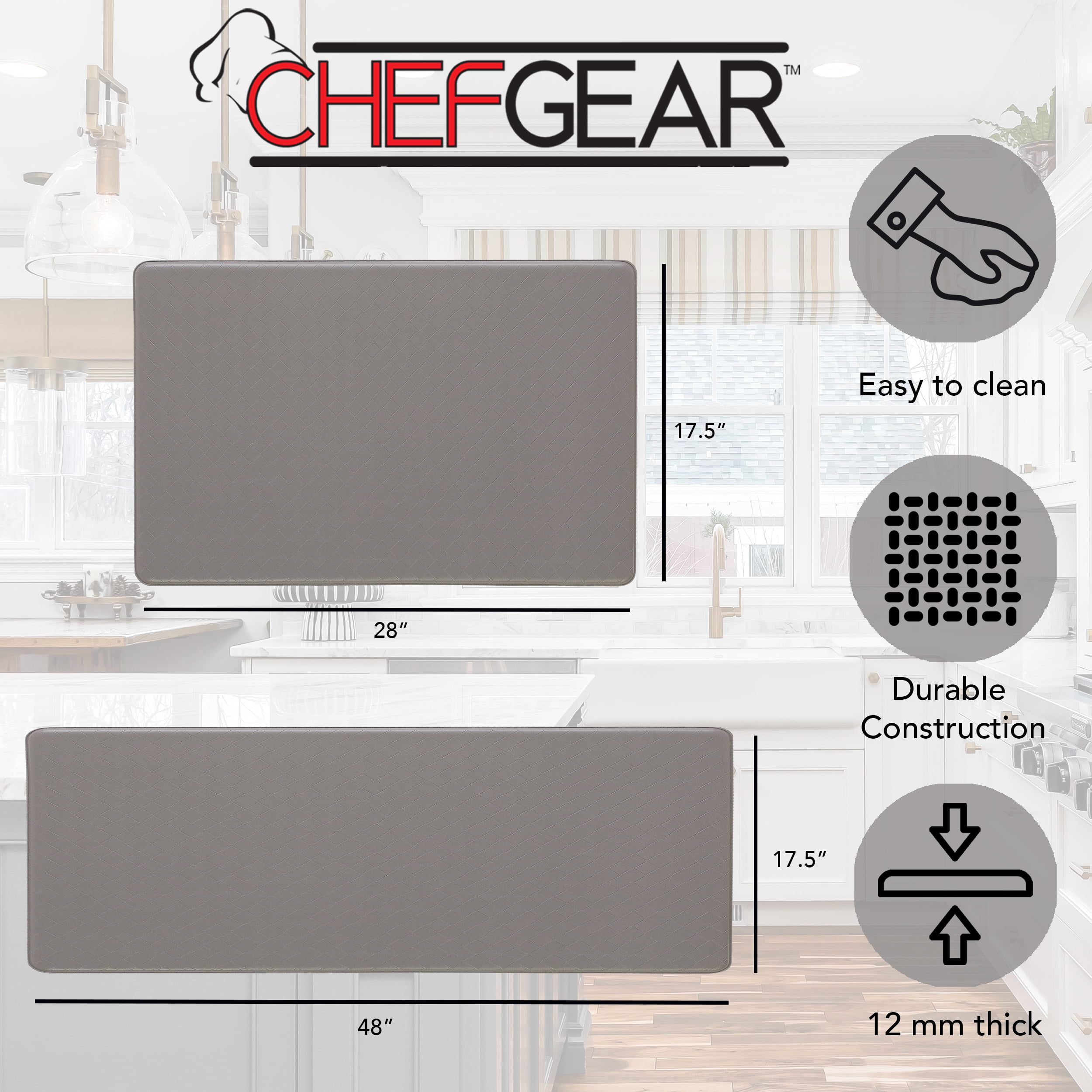 Anti-Fatigue Kitchen Mat Set, Gray, Playa Basketweave by Chef Gear, 17.5 in. x 48 in. / 17.5 in. x 28 in.