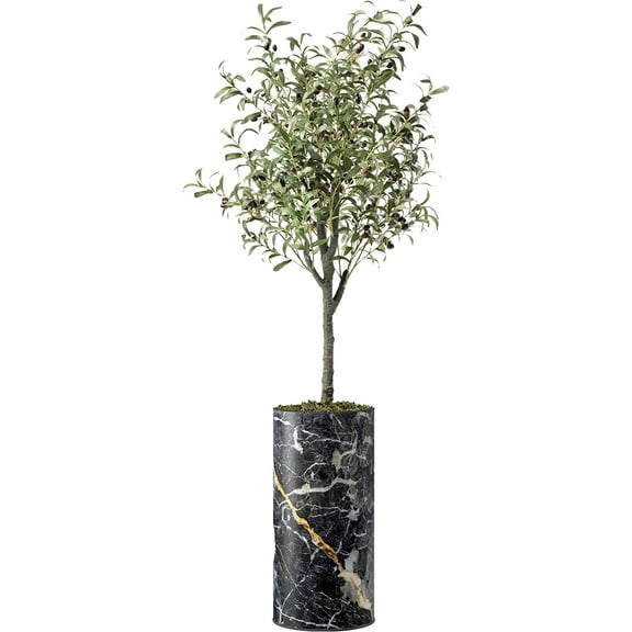 Artificial Tree in Modern Granite Effect Planter, Fake Olive Silk Tree for Indoor and Outdoor Home Decoration - 68" Overall Tall (Plant Pot Plus Tree)