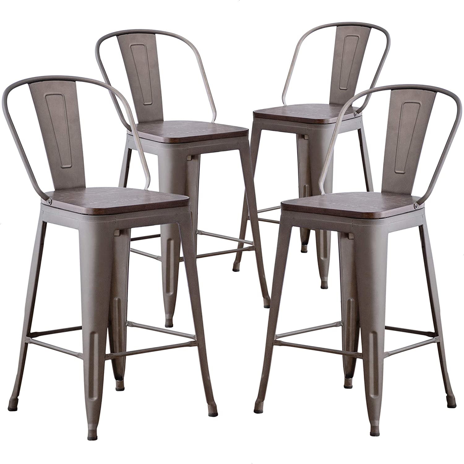 Andeworld Metal Bar Stools Set of 4 Bar Stools with Backs Counter