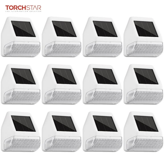 TORCHSTAR 12 Pack Dusk-to-Dawn LED Solar Fence Lights for Patio, Backyard, 4000K Cool White, White
