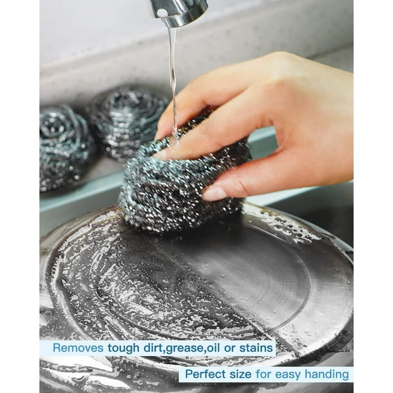 12 Pack Stainless Steel Scourers by Scrub It – Steel Wool Scrubber Pad Used  for Dishes, Pots, Pans, and Ovens. Easy scouring for Tough Kitchen