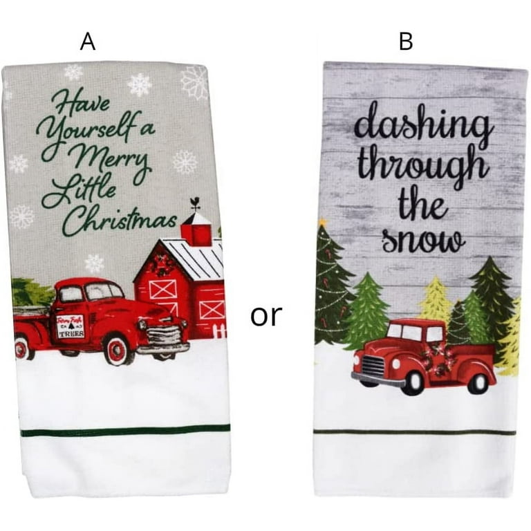 Artoid Mode Elk Trees Snow Hello Winter Kitchen Towels Dish Towels, 18x26  Inch Seasonal Christmas Decoration Hand Towels Set of 2
