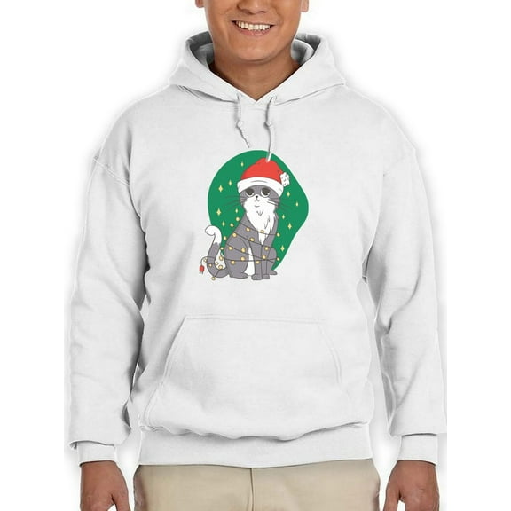 Kitten With Christmas Hat Hoodie Men -Smartprints Designs, Male Medium
