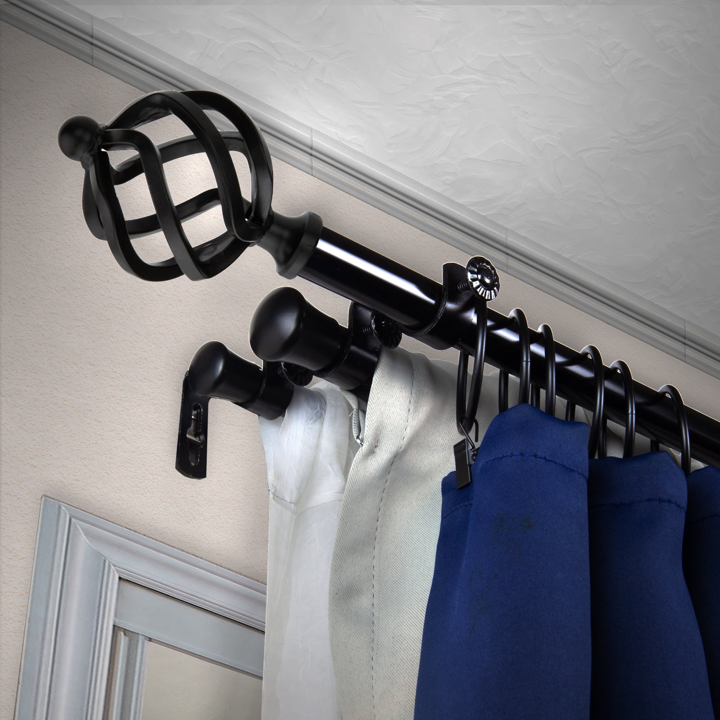 Walter 13/16 inch Triple Curtain Rod 28-48" - Black