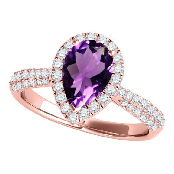 Aonejewelry 1.55 Ct. Ttw Diamond and Pear Shaped Amethyst Ring in 10K Rose Gold