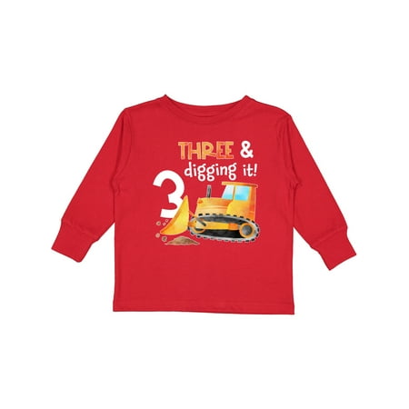 

Inktastic Three and Digging It Bulldozer 3rd Birthday Gift Toddler Boy or Toddler Girl Long Sleeve T-Shirt