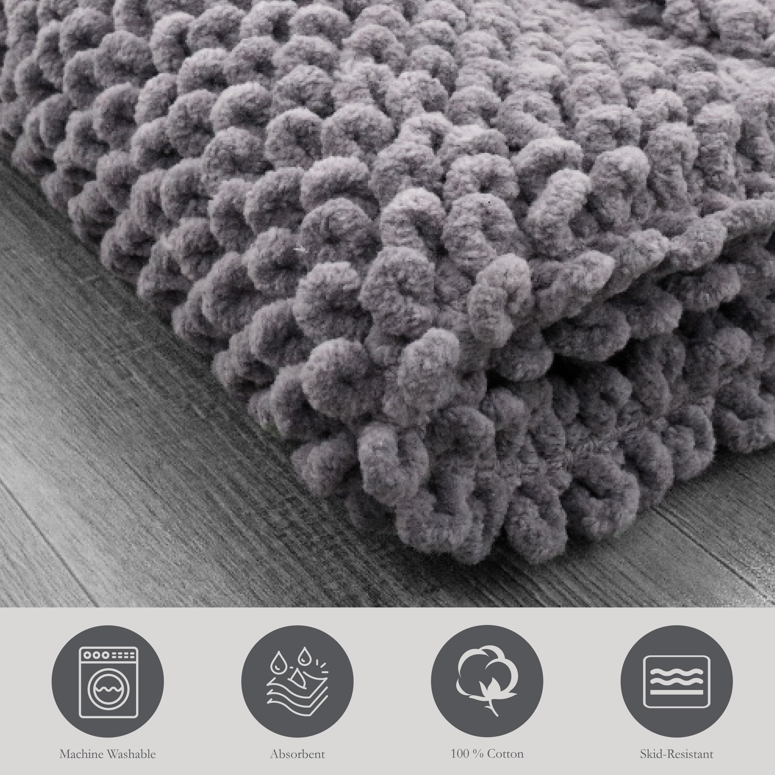 Jean Pierre New York Sophie Border 100% Cotton Bath Mat - Non-Slip Bath Rug - Charcoal Grey - 17" x 24"