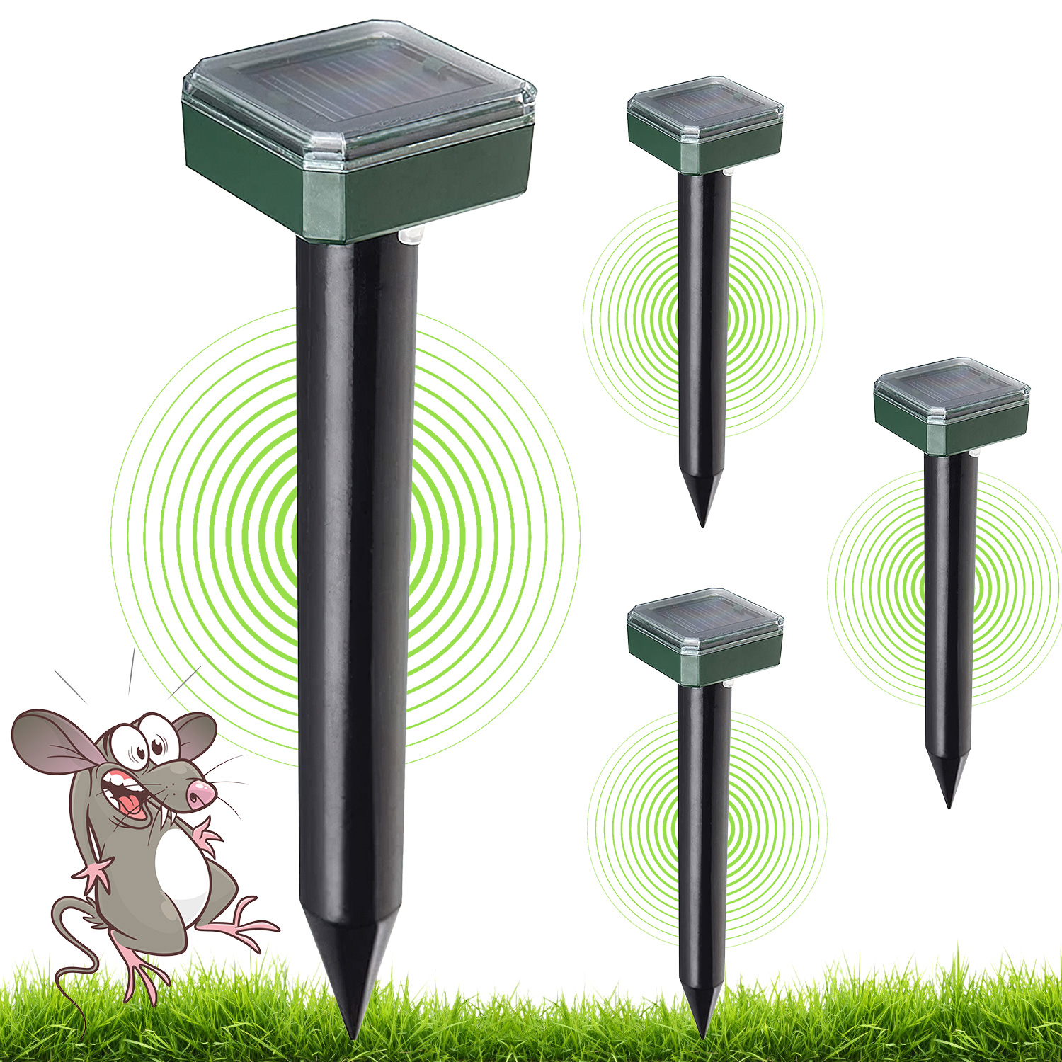 Mole Repellent Solar Powered 4 Pack, Ultrasonic Gopher Repeller Stake