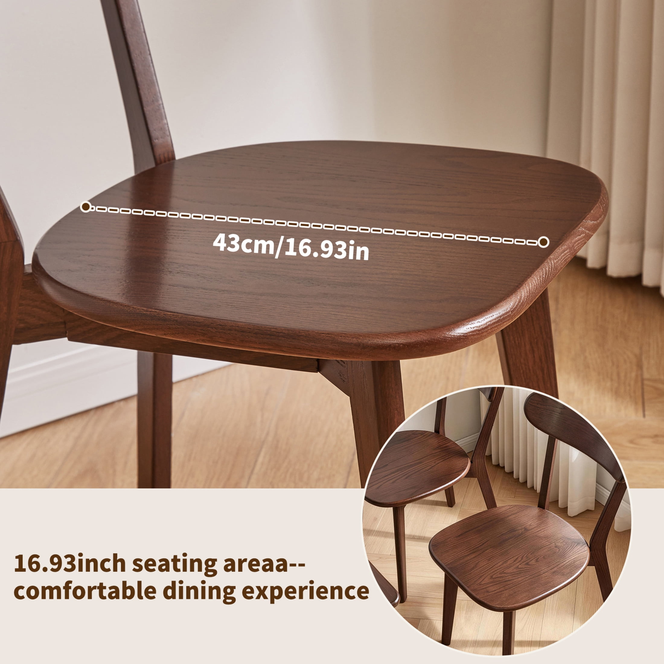 Noble House Set of 2 Solid Oak Dining Chairs, Wooden Side Chairs with Butterfly Backrest, Dark Walnut